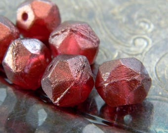 Cranberry Shimmer (6) -Czech Glass English Cut Rounds 11x10mm