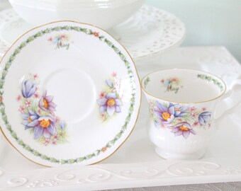 MAY Tea Cup and Saucer by Queen's English Fine Bone China, May Birthday Gift Inspiration, Tea Party