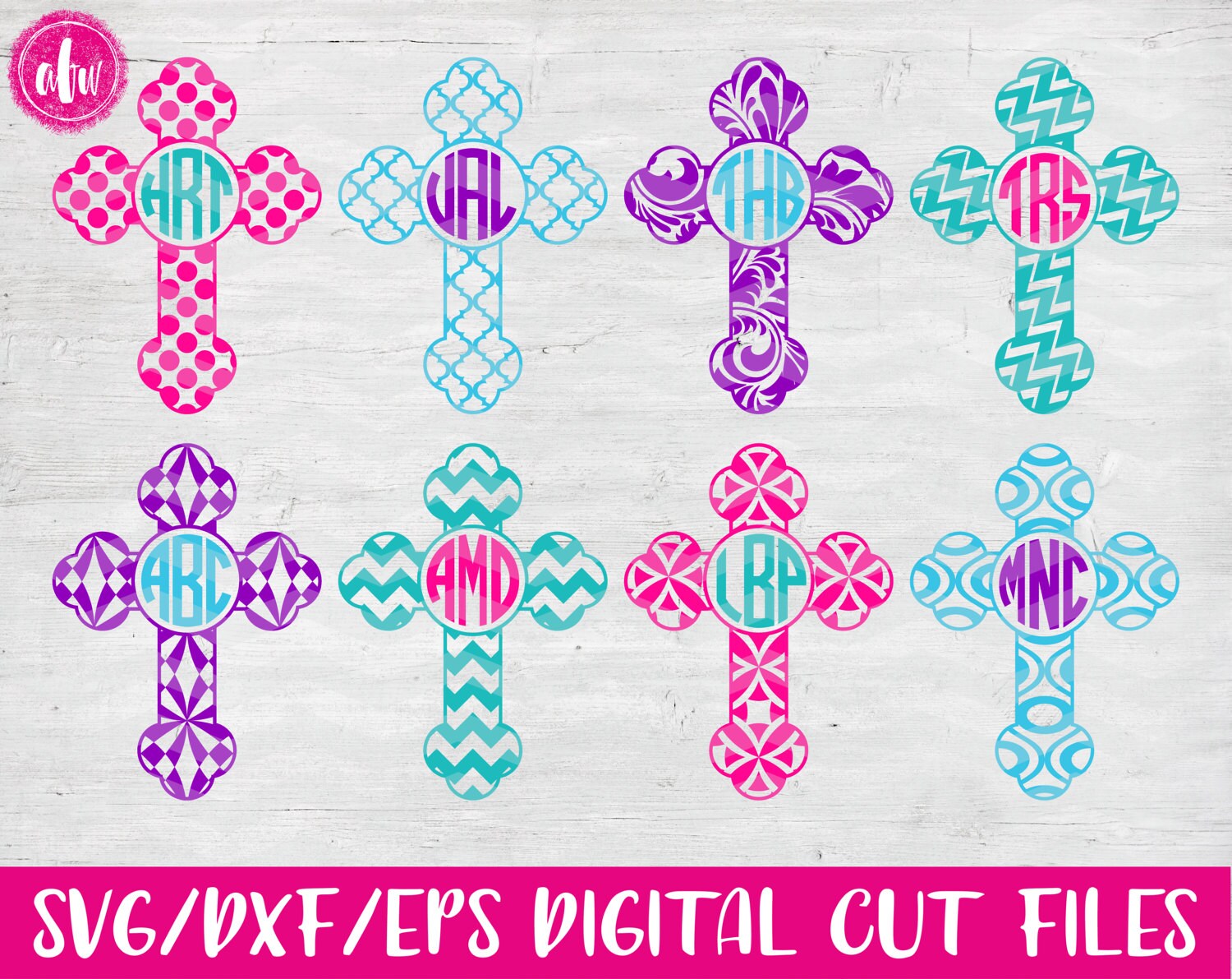 Download Monogram Cross Set, SVG, DXF, EPS, Cut Files, Easter ...