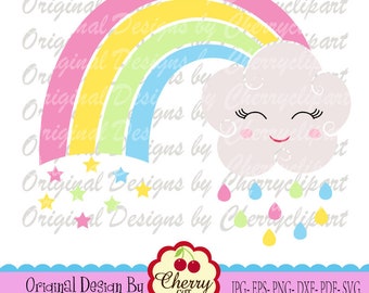 Rainbow SVG DXF Summer rainbow with cloud svg Silhouette & Cricut Cut design and clip art SUM11 -Personal and Commercial Use