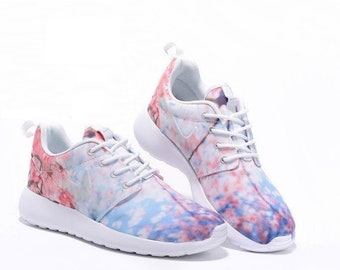 Custom Nike Roshe Run athletic running shoes with Cherry Blossom print