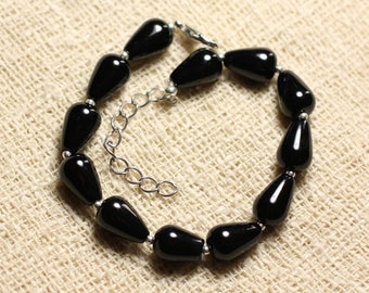 Bracelet 925 sterling silver and stone - Black Onyx drops 12mm