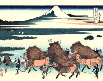 Japanese Ukiyo-e Woodblock print, Katsushika Hokusai, "Ōno Shinden in the Suruga Province, Thirty-six Views of Mount Fuji"