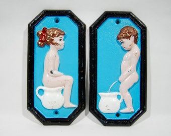 Vintage bathroom panels/tags