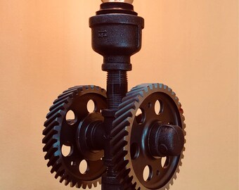 Steampunk Table Lamp by SteampunkPro. Industrial black iron pipe lamp.
