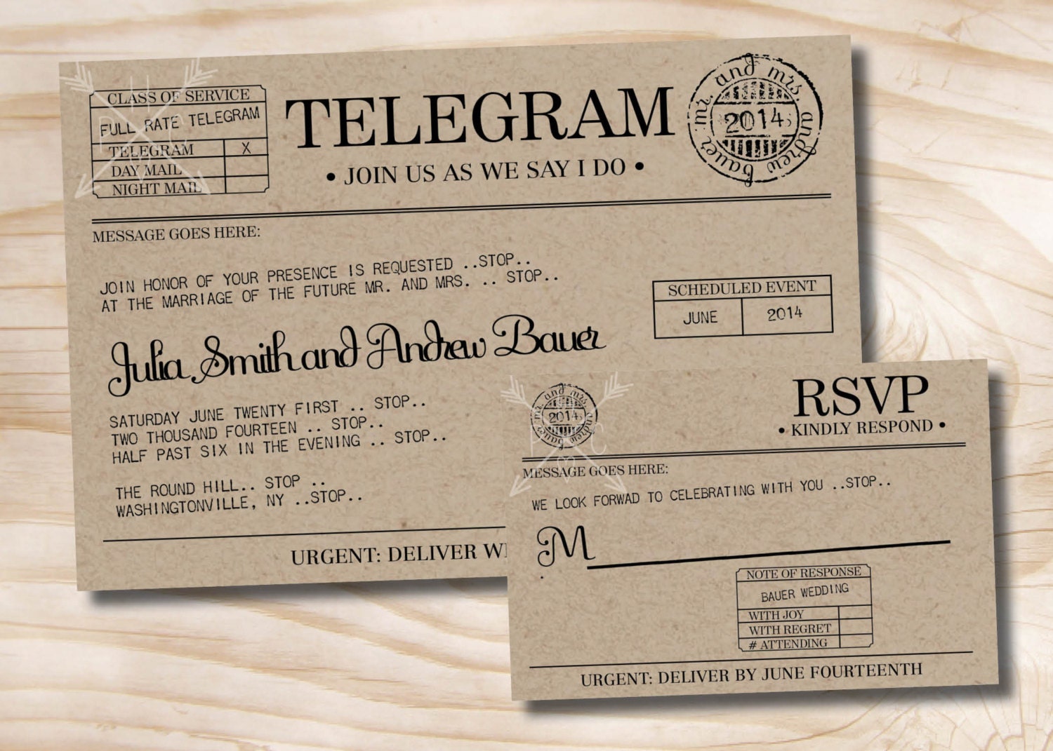 Vintage Telegram Wedding Invitations 2