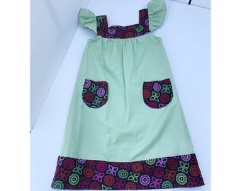 Green shoulder ruffle dress-child size 7-8
