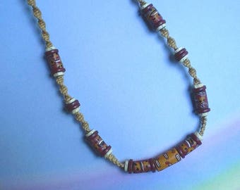 Vintage 70s Macrame and Trade Bead Choker Necklace