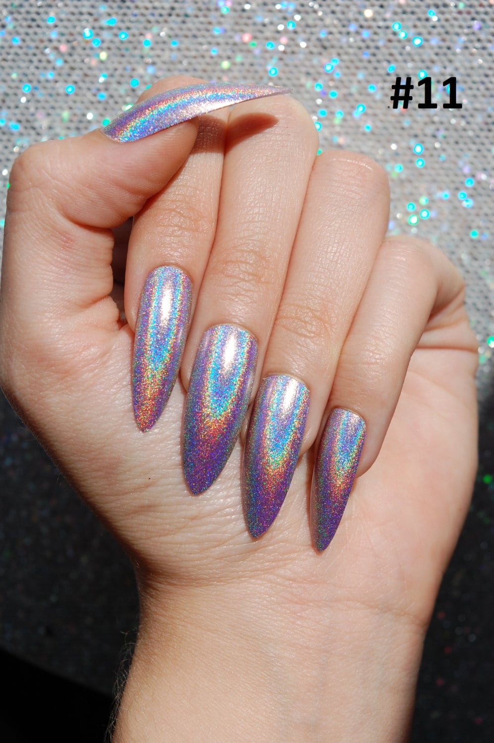 Holo XL Extra Long Stiletto Almond Nails COLOR OPTIONS Set