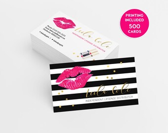 Pink & Gold Lipsense Business Card Design 500 Printed Business Cards Template Personalized Calling Card Lipsense Card Bundle Senegence Party