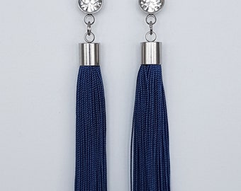 Blue Silk Tassel Earrings/ Tassel Earrings/ Blue Earrings/ Boho Earrings/ Statement Earrings/