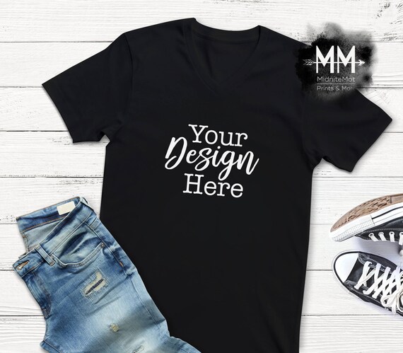 V-Neck Black T-Shirt Mockup Black Shirt Flat Lay Display