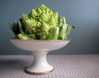 A vintage French white porcelain compotier, Limoges porcelain, white, gold, pedestal plate