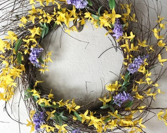 Farmhouse yellow eucalyptus and purple lavender wreath