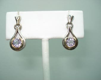 18 Kt Gold and Sterling Silver Pink Amethyst Heart Post Pierced Earrings