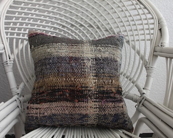 16x16 Decorative Kilim Pillow Cushion Case Turkish Kilim Pillow 16x16 Vintage Kilim Pillow Striped Kilim Pillow 937