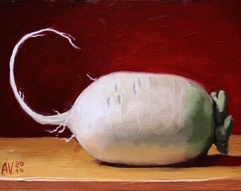 Chubby Daikon Radish Painting, original oil painting still life by Aleksey Vaynshteyn