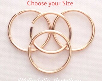Solid 14k Gold nose ring. 14k seamless hoop. One ring. Second hole ring. Solid gold earrings. Tiny Gold Nose ring. Choose gauge and diameter