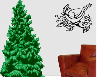 Christmas Cardinal Wall Vinyl Decal - Christmas Decor Wall Sticker