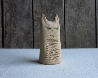Ceramic Cat Figurine,Art,Stoneware Pottery Cat,Tribal,Primitive Ceramic Cat Sculpture,Handmade Gift,Cat Lover,Ceramic Animal,Modern,Stylized