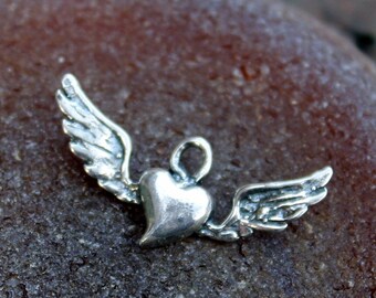 Flying Heart Charm Sterling Silver
