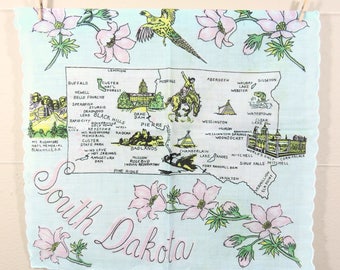 Vintage South Dakota Hankie / The South Dakota Souvenir Hanky / South Dakota State Hankie