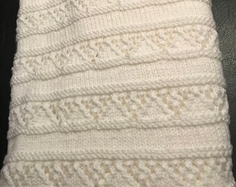 Handmade baby blanket white fringe