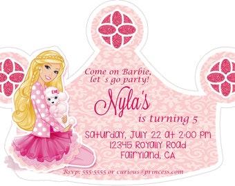 barbie invitation die cut birthday invitation heavy cardstock or digital