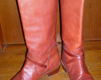 Vintage Tall Brown Leather Riding Boots by Zodiac USA Women's Size 8M