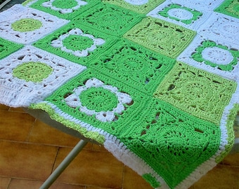 White Green baby blanket crochet blanket