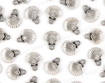 Clam Shell Charms Antique Silver - 10 pcs - 15mm x 12mm - Pewter, Seashell, Beach, Nautical, Summer, Charm Bracelet, Charm Jewelry - AS-22