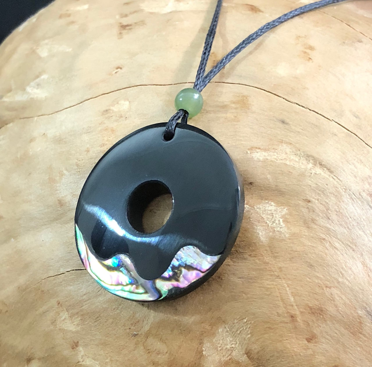 Australian Black Nephrite Jade Pendant with Abalone Black
