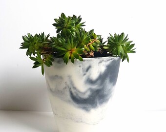 Large Round Cement Planter, Cement Pot, Air plant, Succulent, Marbled Black&White, Home Decor, Wedding Centerpiece, Perfect Gift