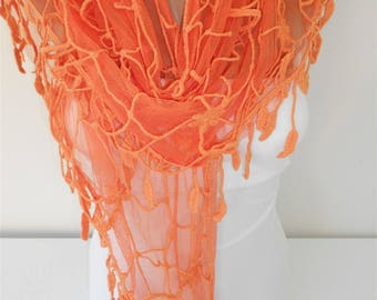 Tangerine Orange Scarf Shawl Lightweight Tulle Scarf Summer Accessories Boho Scarf Bohemian Women Accessories Gift For Women Gift For Her