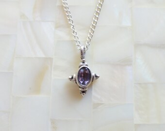 Faceted Amethyst Oxidized Sterling Silver Bezel Pendant on a Sterling Silver Chain Necklace (N1665)