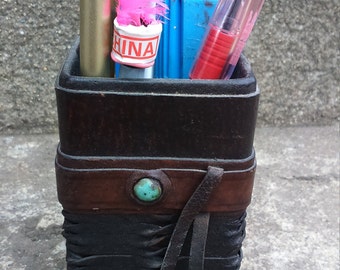 Vintage Leather Pencil Organizer Pen Storage Office Organizer