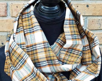 Plaid Flannel Scarf for Women/Fall Winter Scarf/Infinity Scarves/Plaid Infinity Scarf/Gift for Her
