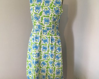 The Vested Gentress 1960s dress Hand-Screen Printed Blue Crab