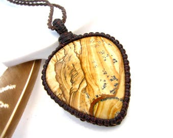 Picture Jasper Necklace / Southwestern style / Natural stone jewelry / Macrame / Earthy Jewelry / Gifts for guys / for him / men gift idea