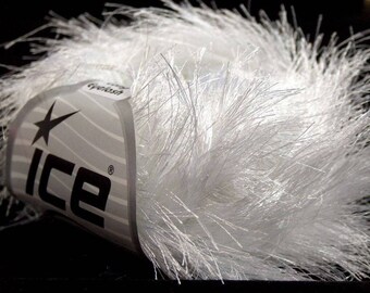 Bright White Long Eyelash Ice Yarn, White Fun Fur, Long Fancy Yarn, Eyelash Yarn, Fiber Art, Novelty yarn, 13268