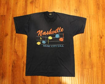 Vintage 1980s / 1990s Nashville Music City USA T-Shirt - LARGE