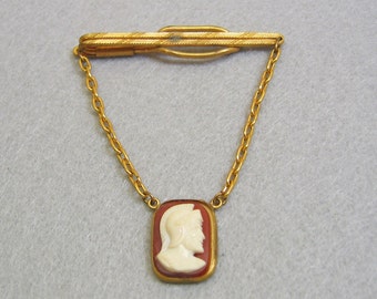1950s Roman Soldier Cameo Tie Clip and Tie Keeper