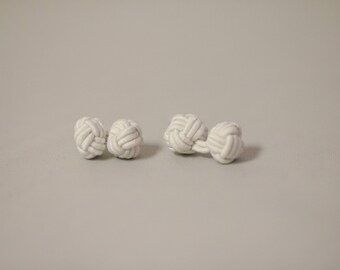 Silk Knot Cufflinks in White, Vintage Cufflinks, Wedding Cufflinks , Winter White Cufflinks