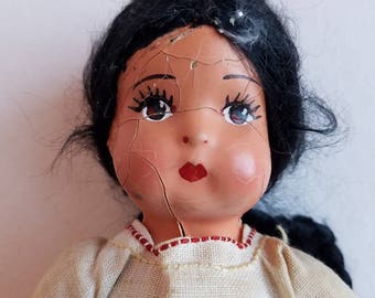 Vintage Black Haired Composition Doll