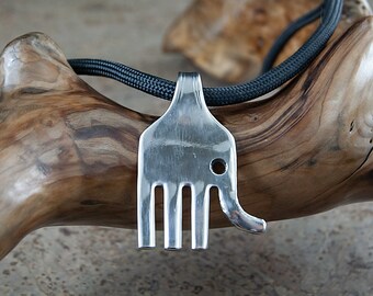 Silverware Fork Elephant Pendant Necklace NC026