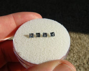 Lot of (4) 3x3mm Unheated Princess cut Blue Montana Sapphires