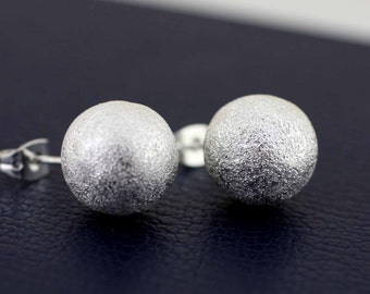 Sterling Silver Stardust Balls Stud Earrings, Sterling Silver Large Ball Earrings, Silver Ball Studs, Silver Ball Post Earrings