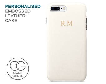 Ivory PU Leather Embossed Personalised Case iPhone X 8 PLUS 7 6 6S Initial Monogram Custom Personlised Cover Rose Gold Silver Embossing
