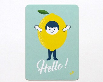 carte été, carte fruit, citron, illustration vintage, rétro, scandinave, enfant, ateliervudo, vudo
