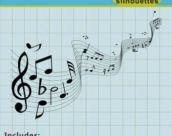 Musical Note Silhouettes Clipart, Music Clipart, Musical Swirl Silhouettes, Printable, Digital Clipart, SVG Files, Instant Download